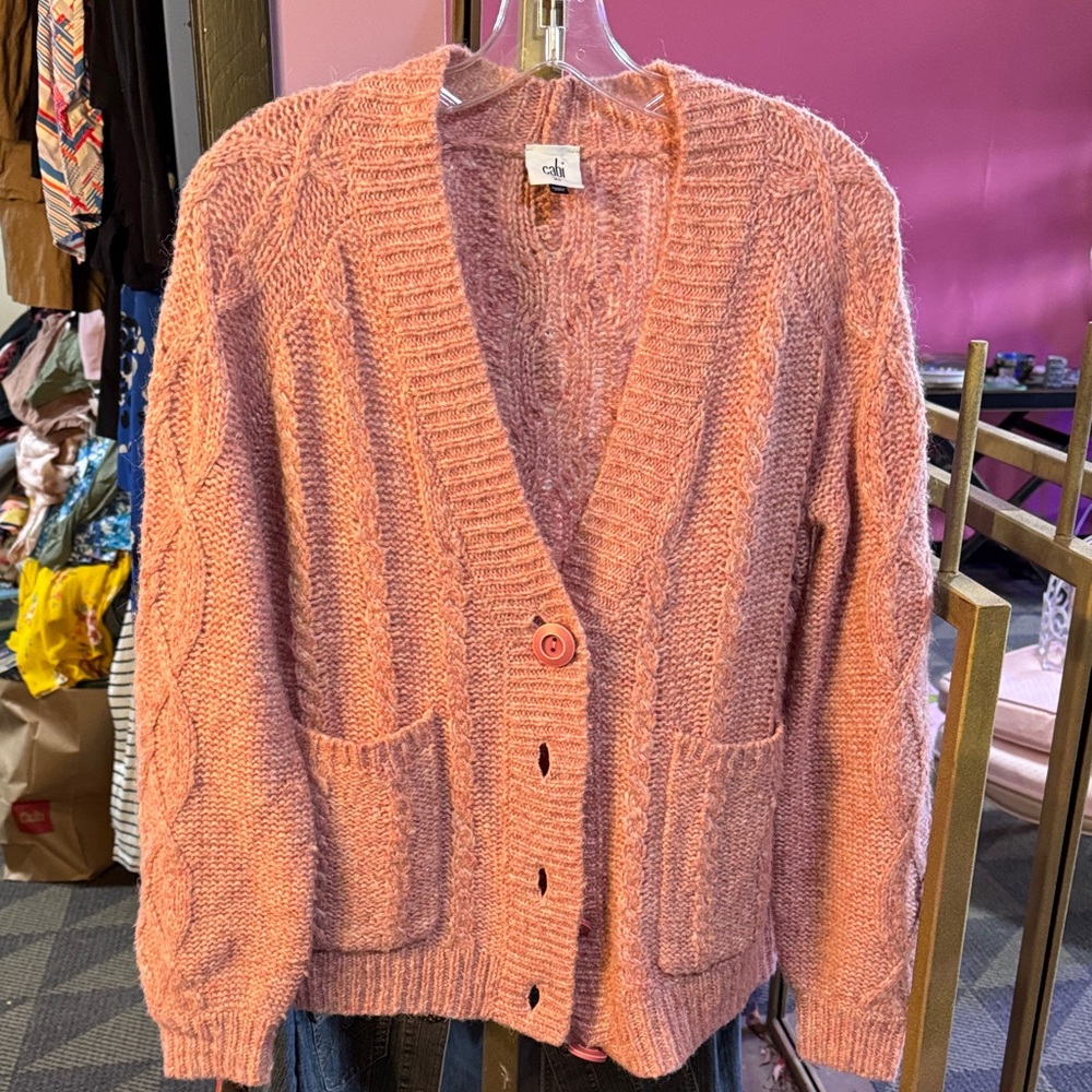 CAbi Pink Button-Up Cardigan Sweater